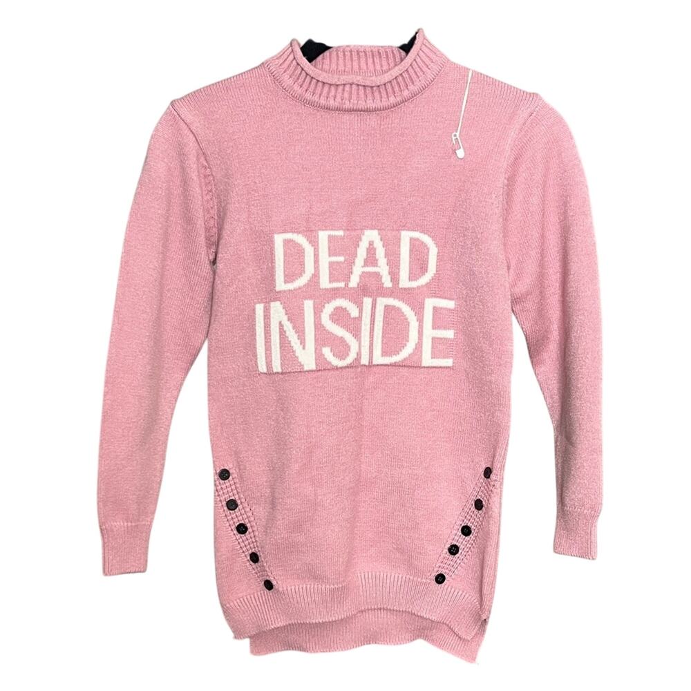 NWT Yikadeer Pink Sweater - Soft Emo Knit with “Dead Inside” Text - XS
